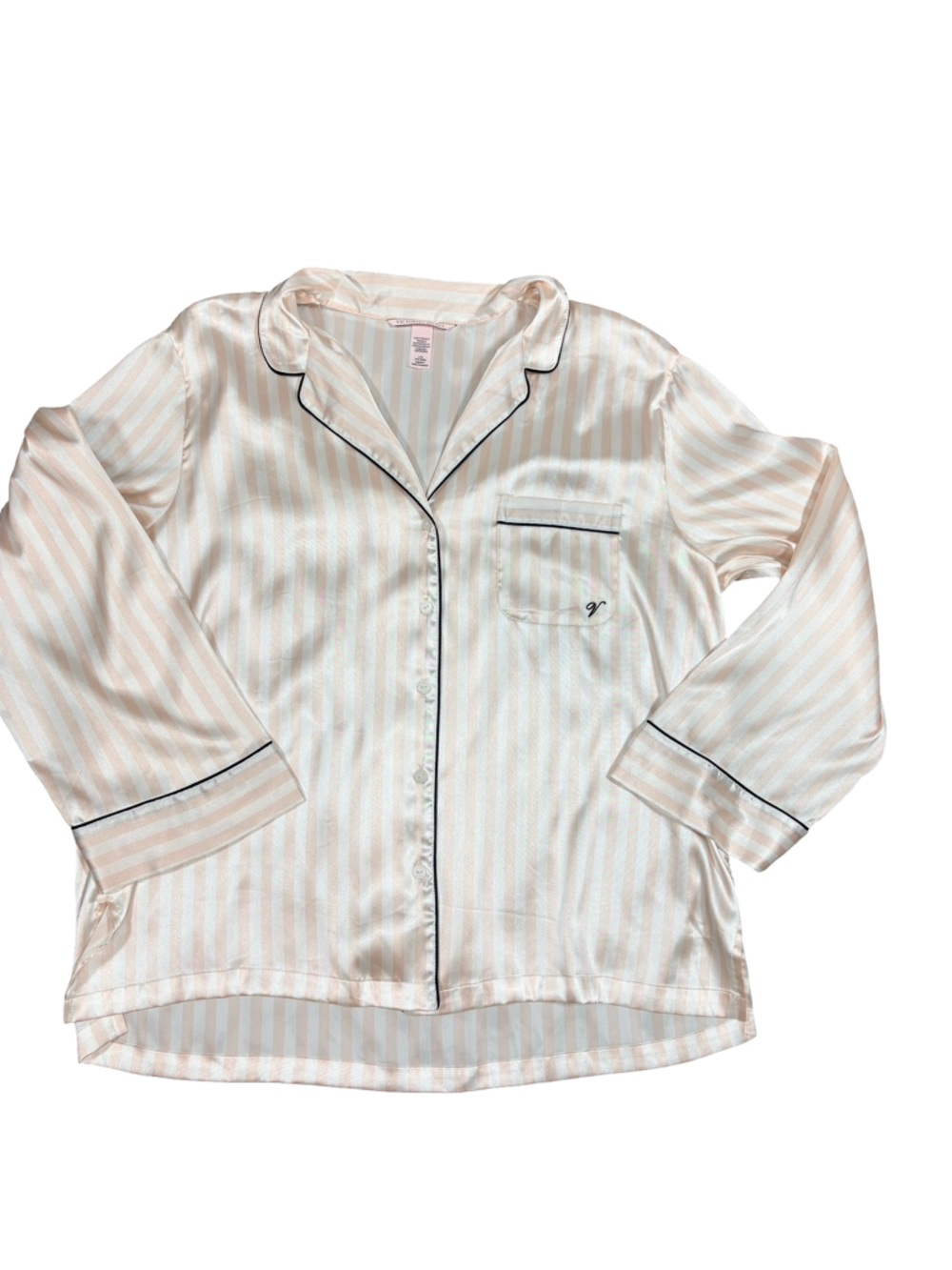 Victoria’s Secret Satin Pajama Set Pink Stripe Button Up & Pants Size Large Cozy - Picture 7 of 10